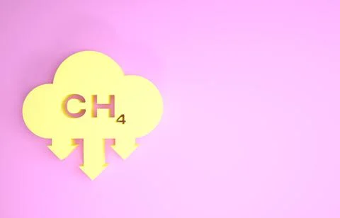 Yellow Methane emissions reduction icon isolated on pink background. CH4 mole イラスト素材