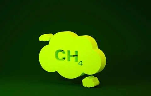 Yellow Methane emissions reduction icon isolated on green background. CH4 mol イラスト素材