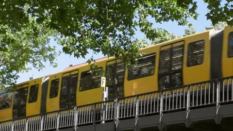 Yellow metro trains in Berlin Stock Footage 320120429