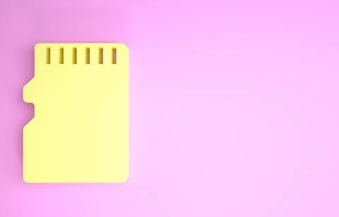 Yellow Micro SD memory card icon isolated on pink background. Minimalism conc Stock Illustration