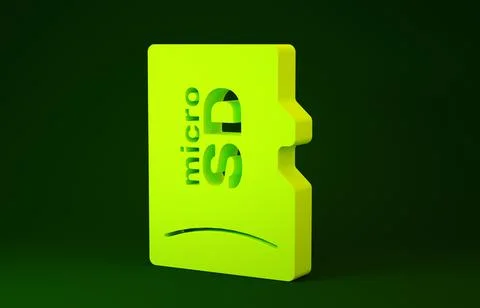 Yellow Micro SD memory card icon isolated on green background. Minimalism con Stockillustratie