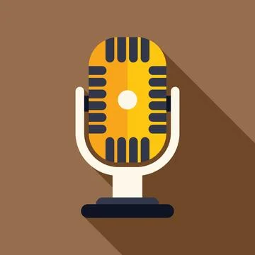 Yellow microphone broadcasting audio concept with long shadow Stock Illustration