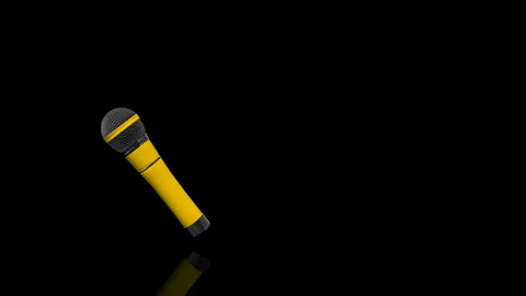 Yellow Microphone turns on itself - loop animation - black background Stock Footage 255464281