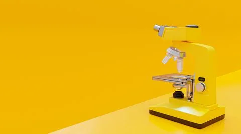 Yellow microscope in yellow lab. Space for banner and logo. Minimal  Stock Illustration