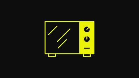 Yellow Microwave oven icon isolated on black background. Home appliances icon Stock Footage 233078520