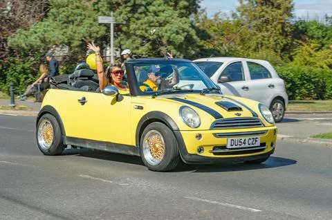 Yellow Mini Cooper Convertible Stock Photos