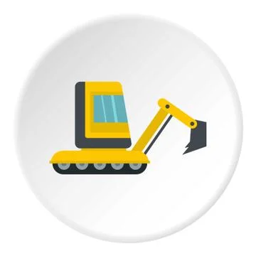 Yellow mini excavator icon circle Stock Illustration