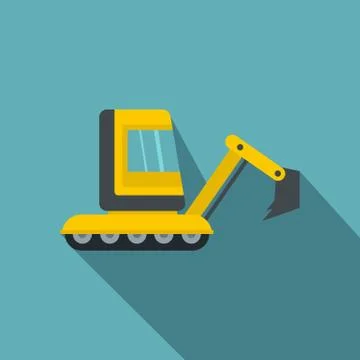 Yellow mini excavator icon, flat style Stock Illustration