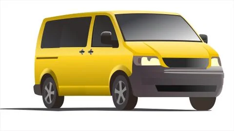 Yellow minivan, three quarter view. Minibus. Work car. Stock Illustration