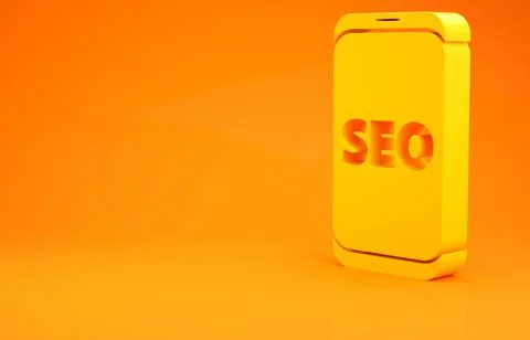 Yellow Mobile phone SEO optimization concept icon isolated on orange backgrou Stock Illustration