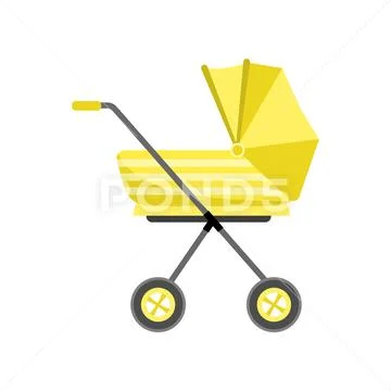Yellow modern high baby stroller, retro design Stock Illustration