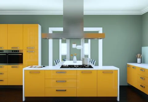 Yellow modern kitchen in a flat with beautiful design Stock Illustration