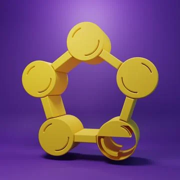 Yellow Molecule icon isolated on purple background. Structure of molecules .. Stock Illustration