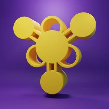 Yellow Molecule icon isolated on purple background. Structure of molecules .. Stock Illustration