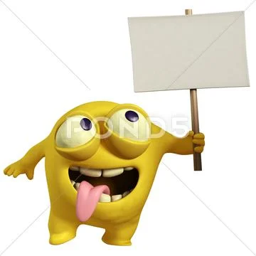 Yellow monster holding placard Stock Illustration