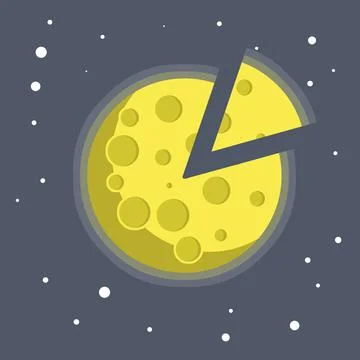 Yellow moon like cheese. Celestial object in the sky. Earth satellite. Ilustração Stock