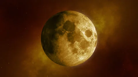 Yellow Moon. Full moon cycle (growing and waning moon). Seamless Looping. 3D Stock Footage 155613508