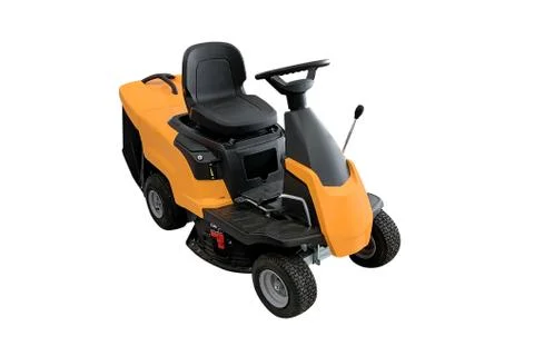 Yellow motorized lawn mower isolated on white background Stock Photos