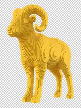 Yellow mouflon from plastic blocks on a transparent background. Stock Illustration