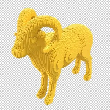 Yellow mouflon from plastic blocks on a transparent background. Stock Illustration