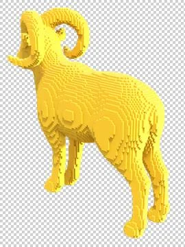 Yellow mouflon from plastic blocks on a transparent background. Stock Illustration