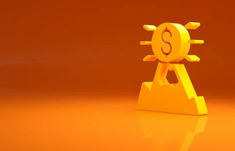 Yellow Mountains with flag on top icon isolated on orange background. Symbol of Stock Illustration