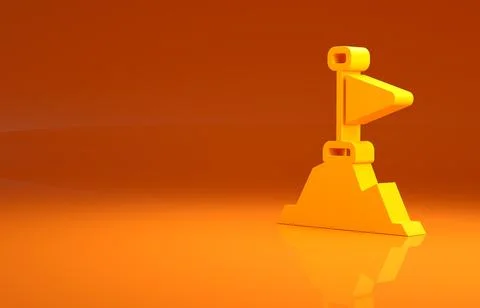 Yellow Mountains with flag on top icon isolated on orange background. Symbol of Illustrazione stock