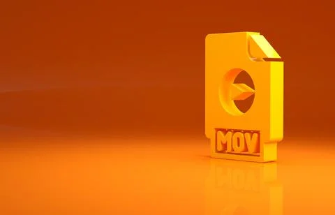 Yellow MOV file document. Download mov button icon isolated on orange background 스톡 일러스트