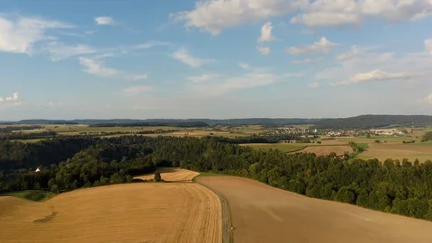 Yellow mowed wheat field, top view, drone concept video Stock Footage 126556341