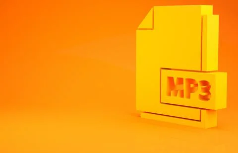 Yellow MP3 file document. Download mp3 button icon isolated on orange backgro Illustrazione stock