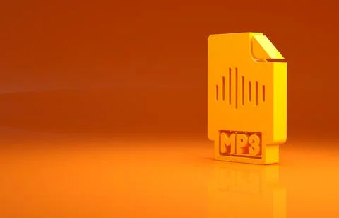 Yellow MP3 file document. Download mp3 button icon isolated on orange background Illustrazione stock
