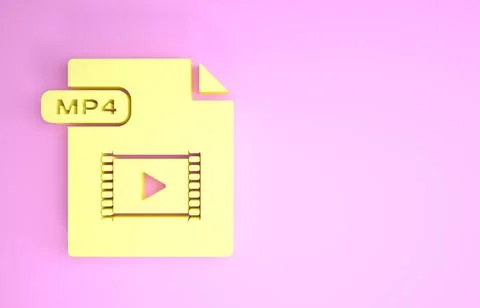 Yellow MP4 file document. Download mp4 button icon isolated on pink backgroun Stock Illustration