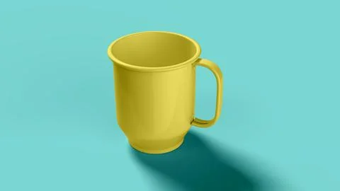 Yellow mug on blue backdrop, right side view Stock Illustration