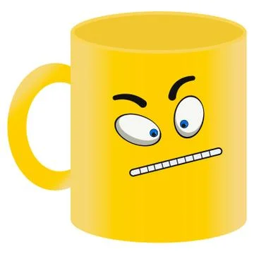 Yellow mug with painted evil face on a white background Stock Illustration