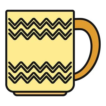 Yellow mug with zigzag pattern handle line icon Stock Illustration