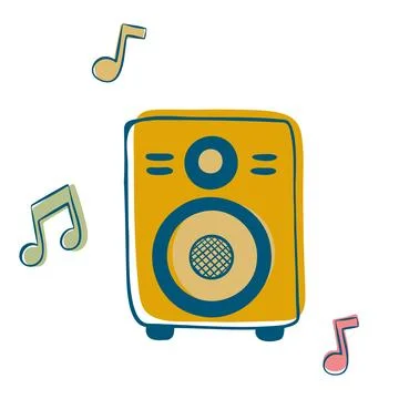 Yellow Music Speaker with Notes Doodle Clipart Illustration