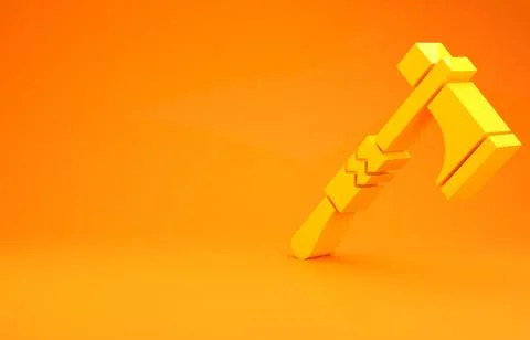 Yellow Native american tomahawk axe icon isolated on orange background. Minim Stock Illustration