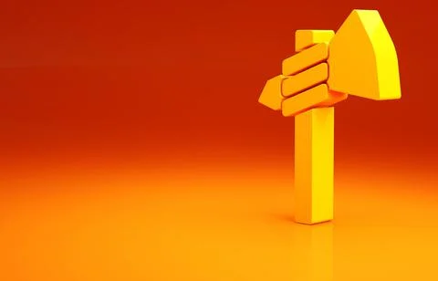 Yellow Native american tomahawk axe icon isolated on orange background. Minim Stock Illustration
