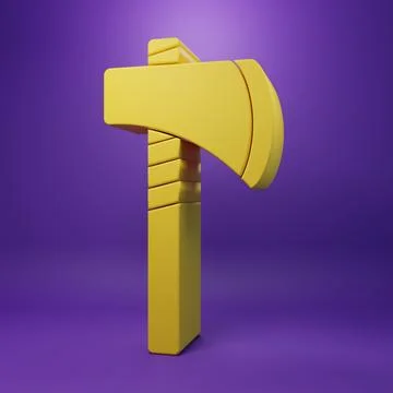 Yellow Native american tomahawk axe icon isolated on purple background. Min.. Stock Illustration