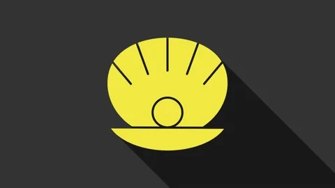 Yellow Natural open shell with pearl icon isolated on grey background. Scallop Stock Footage 147703823