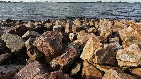 Yellow natural stone chunks in the sunset Stock Footage 295115161