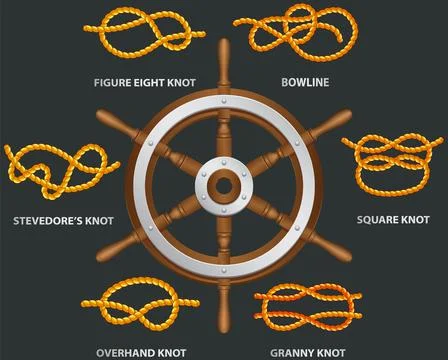 Yellow nautical rope knot, interweaving of ropes, cables, tapes or other 스톡 일러스트