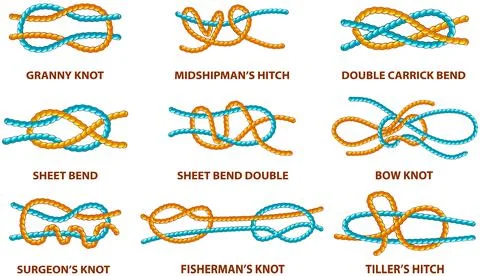Yellow nautical rope knot, interweaving of ropes, cables, tapes or other 스톡 일러스트
