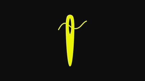 Yellow Needle for sewing with thread icon isolated on black background. Tailor Stock Footage 233092343