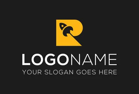 Yellow Negative Space Rocket Launch Initial Letter R Logo Design	 Stock Illustration