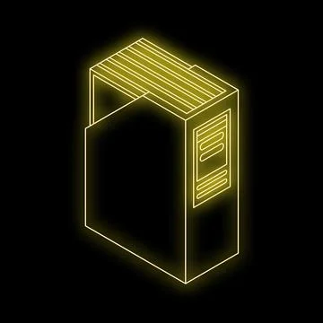 Yellow neon archive folder storing documents on black background Stock Illustration