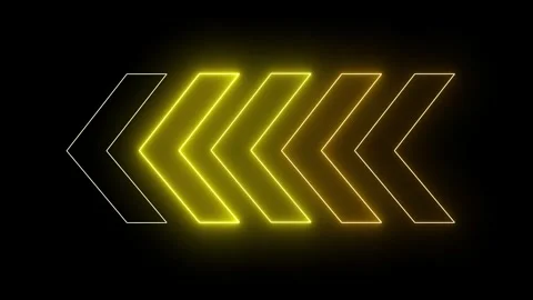 Yellow neon arrows point on a black background. Neon Left Arrows icons. Glo.. Stock Footage 296065142