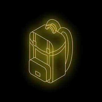 Yellow neon backpack glowing on black background Stock Illustration