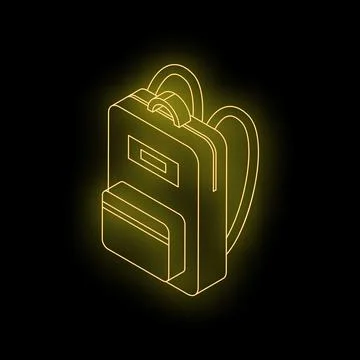 Yellow neon backpack glowing on black background Stock Illustration