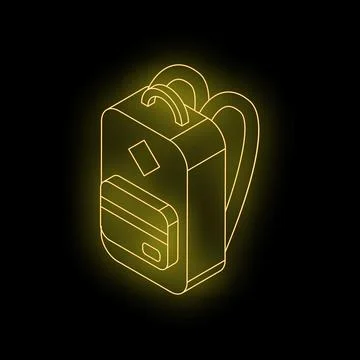 Yellow neon backpack shining on black background Illustrazione stock